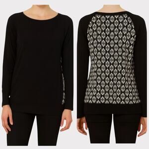 Skies Are Blue Black M Sweater Black White Pattern on Back Rayon Nylon Cotton